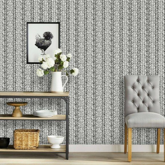Vine Stripe Peel & Stick Wallpaper Black